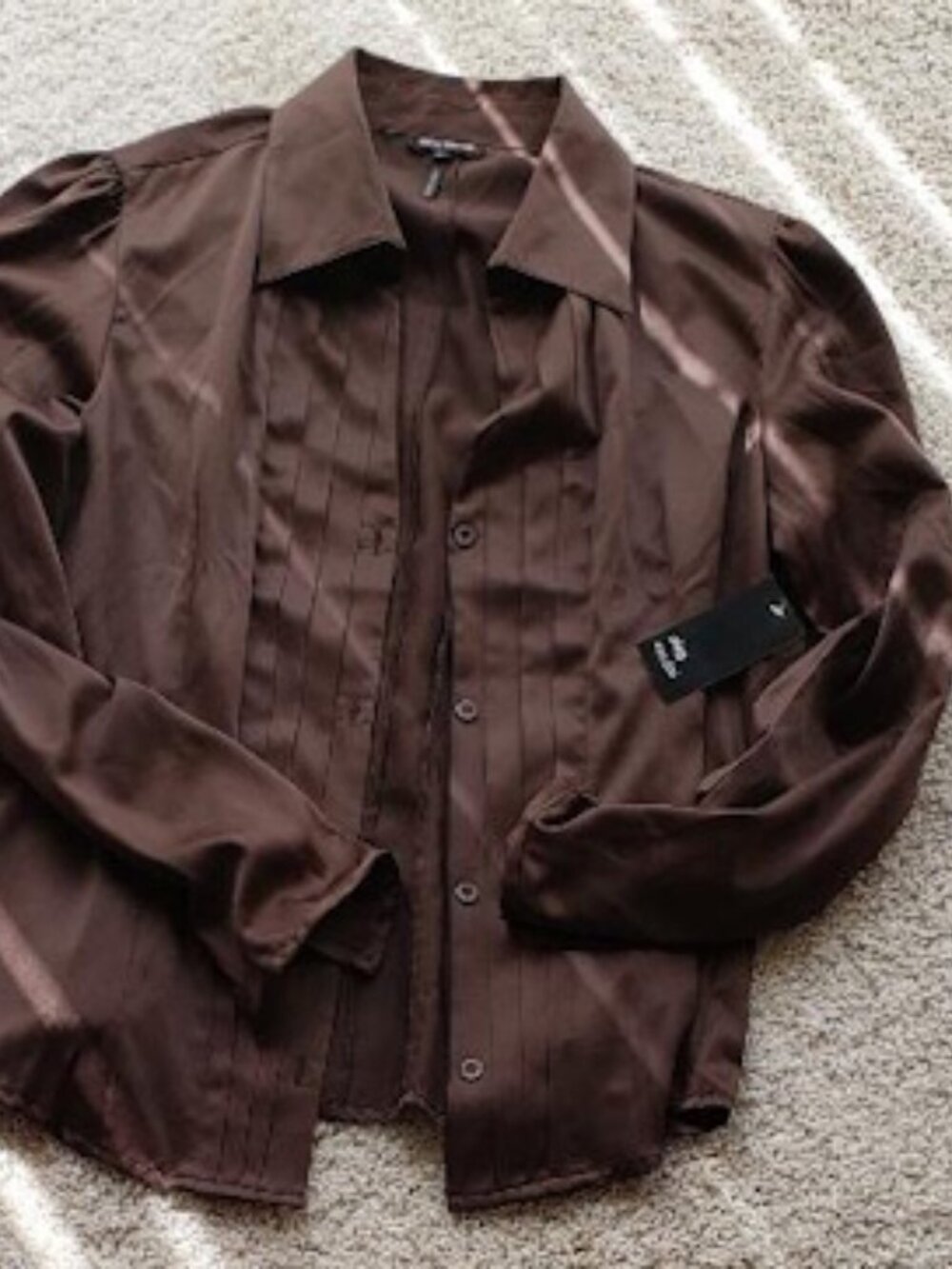 Cassini Long Sleeve Brown Button Down Blouse (Brand New)